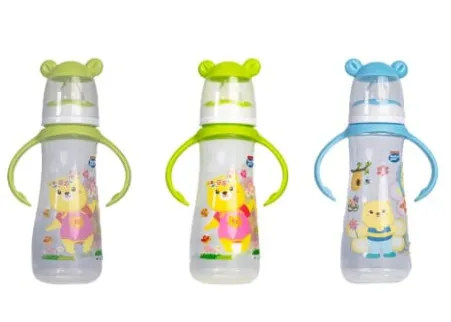 baby pur biberon large funny pp bleu/vert avec anses 250 ml